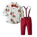 LBECLEY Clothes for Baby Toddler Boy Clothes Baby Boy Clothes Baby Floral Shirt Suspender Pants Set Outfit Baby Baseball Outfit Boys Pajama Sets Red 70