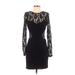Josh & Jazz Casual Dress - Sheath Crew Neck Long sleeves: Black Print Dresses - Women's Size 9