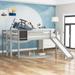 Gray Full Size Wood Loft Bed with Slide, Stair and Chalkboard, 78.1''L*104.3''W*44''H, 96LBS