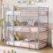 Gray Separable Twin-Twin-Twin Metal Frame Triple Bunk Bed with Built-in Ladder, 78.7''L*41.3''W*77.8''H, 151LBS