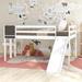 White Full Size Wood Loft Bed with Slide, Stair and Chalkboard, 78.1''L*104.3''W*44''H, 96LBS