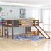 Walnut Full Size Wood Loft Bed with Slide, Stair and Chalkboard, 78.1''L*104.3''W*44''H, 96LBS