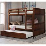 Espresso Wood Full Over Full Bunk Bed with Twin Size Trundle, 79.5''L*57''W*59.9''H, 180LBS