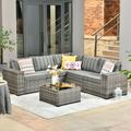 Ovios 6 Piece Outdoor Furniture All Weather Wicker Patio Conversation Sectional Sofa Set with Side Table for Garden Backyard