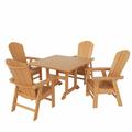 WestinTrends Malibu 5 Piece Adirondack Outdoor Dining Set All Weather Poly Lumber Patio Table and Chairs Furniture Set 43 Trestle Square Dining Table and 4 Adirondack Dining Chair Teak