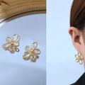 Anthropologie Jewelry | Floral Embellished Gold And Crystal Earrings | Color: White | Size: Os