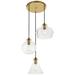 Destry 3 Lts Brass Pendant With Clear Glass