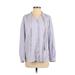 Uniqlo Long Sleeve Button Down Shirt: V Neck Covered Shoulder Purple Print Tops - Women's Size Small