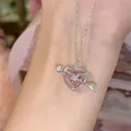 Y2k – collier avec pendentif en forme de cœur en cristal rose pour femme chaîne de luxe forme de
