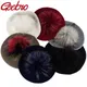 Geebro – béret de raton laveur et Pom Pom pour femme chapeau tricoté chaud rétro couleur unie