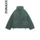 XNWMNZ-Parka rembourrée à col montant pour femmes avec poches manteau vert vêtements d'extérieur