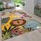 Tappeto per cameretta per bambini a pelo corto con animali e motivi tropicali 120x170 cm, Beige