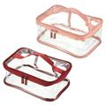 Uxcell PVC Clear Toiletry Bag Makeup Pouch with Zipper Handle Dark Red Pink 1 Set/2 Pack