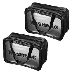 Uxcell 8.3 x11.8 x5.1 PVC Clear Toiletry Bag Makeup Bags with Zipper Handle Black 2 Pack