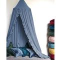 MOMAID Baby Bed Canopy with Frills Crib Reading Nook Game Tent for Kids Hanging Mosquito Net Nursery Play Room Decor (Blue)