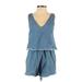 Romper Plunge Sleeveless: Blue Print Rompers - Women's Size X-Small