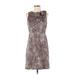 Ann Taylor LOFT Casual Dress Crew Neck Sleeveless: Brown Animal Print Dresses - Women's Size 4 Petite - Print Wash