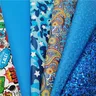 Blue Glitter Leather Sheets Flowers Printed Synthetic Leather Fabric Sheets Honey comb Leather DIY