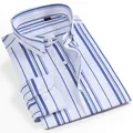 Chemise rayée à manches longues sans poche pour hommes col boutonné chemise décontractée