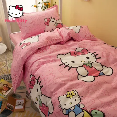 Drap de lit trois pièces Hello Kitty Cartoon pour filles housse de couette mignon cœur dortoir