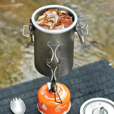 Pamono-Cuiseur Vapeur à Riz en Titane 900ml Batterie de Cuisine de Camping Pot d'Eau Récipient
