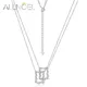 ALLNOEL – collier à pendentif carré en argent Sterling 925 pour femmes Double chaîne en Zirconium