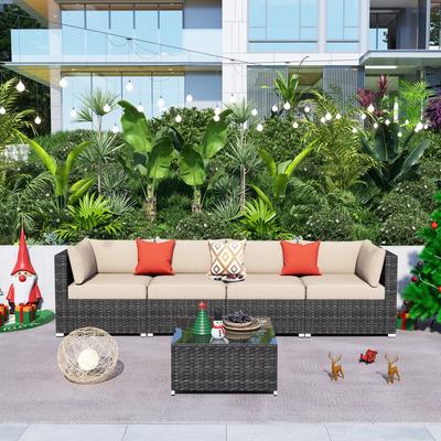 OVIOS Deep Seat Wicker 5-piece Sectional Set