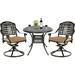 MEETWARM 3-Piece Outdoor Patio Dining Set All-Weather Cast Aluminum Patio Conversation Set with 2 Cushions Swivel Rocker Chairs and 35.4 Round Table for Backyard Garden Deck 2.2 Umbrella Hole