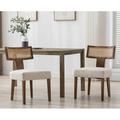 Guyou Modern Rattan Backrest Dining Chairs Set of 2 Mid-century Farmhouse Linen Upholstered Kitchen Chairs Solid Wood Side Chairs for Kitchen Dining Room Living Room Beige