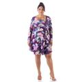 Floral Purple Long Sleeve Plus Size Knee Length Dress