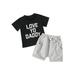 Infant Toddler Baby Boys 2Pcs Summer Outfits Short Sleeve Letter Print T-Shirt + Drawstring Shorts Set