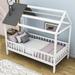Harper Orchard Calio Twin Size Wooden House Daybed w/ Roof & Fence Wood in Gray/White | 71 H x 41 W x 78 D in | Wayfair