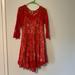 Free People Dresses | Free People Red Lace Overlay Fit And Flare Dress With 3/4 Sleeves Size 12 | Color: Red | Size: 12