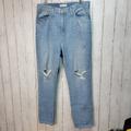 Madewell Jeans | Madewell The Mom Jean Women's Size 32 Tall Distressed High Rise Light Blue Denim | Color: Blue | Size: 32 Tall