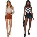 2023 Nouveau Femmes D'été PU En Cuir Shorts Mode Taille Haute commandé Sexy Slim Shorts Noir/Marron