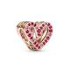 Sparkling Ruby Red and Pink Freehand Heart, charm for pandora braclet. ale 925 s