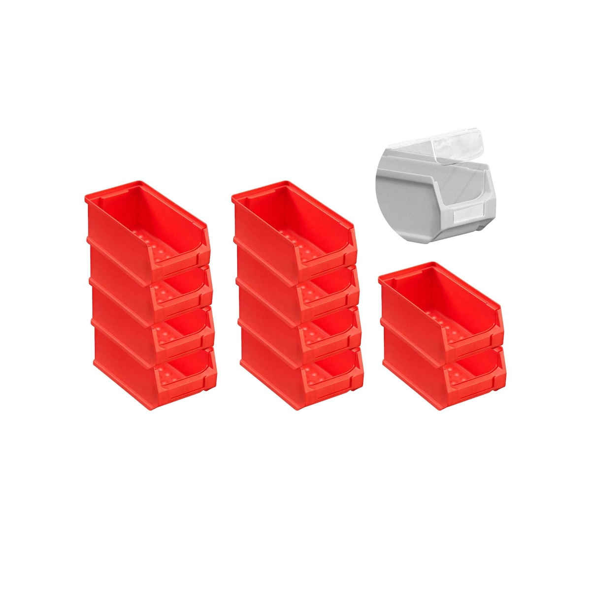 PROREGAL 10x Rote Sichtlagerbox 2.0 mit Abdeckung | HxBxT 7,5x10x17,5cm | 0,8 Liter | Sichtlagerbehälter, Sichtlagerkasten Image