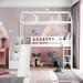White Twin House Bed with Slide, Twin Loft Bed with 2 Drawers and Slide
