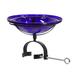 Achla Designs 12.5"Dia. Round Crackle Glass Birdbath w/Black Wrought Iron Over Rail Bracket