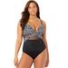 Plus Size Women's Cut Out Mesh Underwire One Piece Swimsuit by Swimsuits For All in Black White Jungle (Size 8)