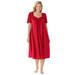 Plus Size Women's Short Silky Lace-Trim Gown by Only Necessities in Classic Red (Size 2X) Pajamas
