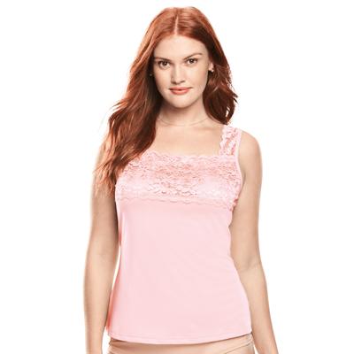 Plus Size Women's Silky Lace-Trimmed Camisole by Comfort Choice in Shell Pink (Size 4X) Full Slip