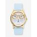 Women's Gold Tone Bowtie Cat Watch with Adjustable Light Blue Strap, 8" by PalmBeach Jewelry in Crystal
