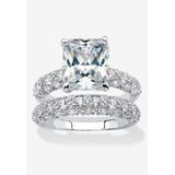 Women's Platinum-Plated Emerald Cut Bridal Ring Set Cubic Zirconia by PalmBeach Jewelry in Platinum (Size 6)