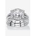 Women's Cubic Zirconia Round Bridal Ring Set in Platinum over Sterling Silver by PalmBeach Jewelry in Silver (Size 8)