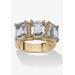 Women's Yellow Gold-Plated Emerald Cut 3 -Stone Simulated Birthstone & CZ Ring by PalmBeach Jewelry in April (Size 10)