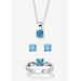 Women's 3-Piece Birthstone .925 Silver Necklace, Earring And Ring Set 18" by PalmBeach Jewelry in March (Size 6)