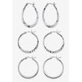 Women's Sterling Silver Diamond Cut 3 Pair Hoop Earrings Set (33Mm) by PalmBeach Jewelry in Silver
