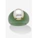 Women's 10K Gold Genuine Cultured Freshwater Pearl And Green Jade Ring Jewelry by PalmBeach Jewelry in Pearl Jade (Size 8)