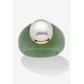 Women's 10K Gold Genuine Cultured Freshwater Pearl And Green Jade Ring Jewelry by PalmBeach Jewelry in Pearl Jade (Size 9)